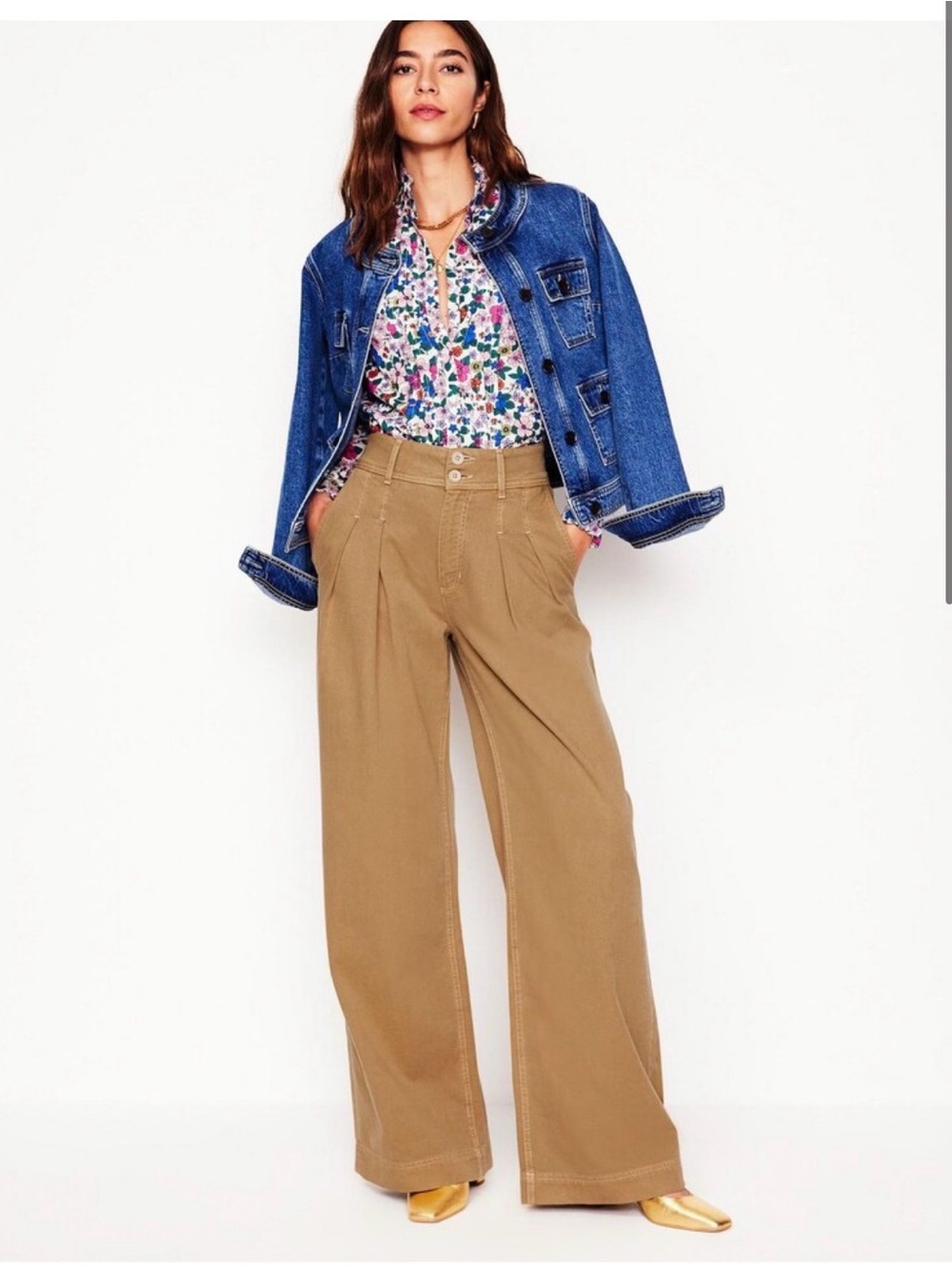 Boden Brompton Wide Leg Pleated Pants in Khaki